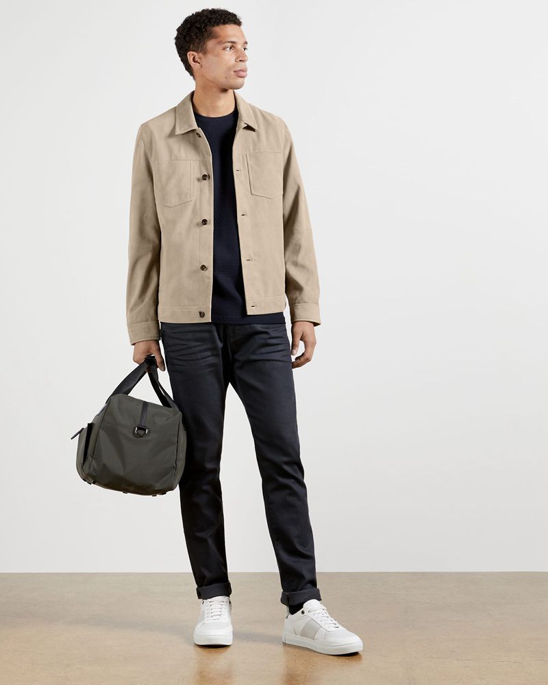 Ted Baker Caramel Textured Bomull Blast Herr Marinblå | RBP-685419