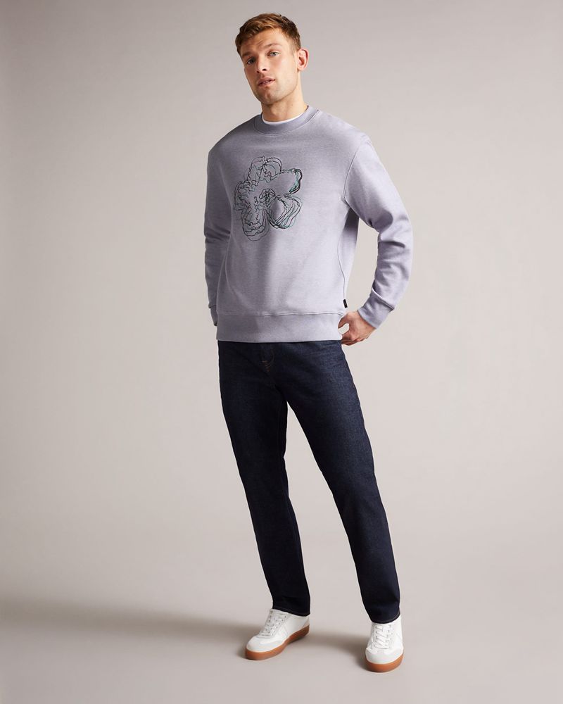 Ted Baker Carick Long Sleeve Embroidered Flower Tröjor Herr Lila | JZD-601743