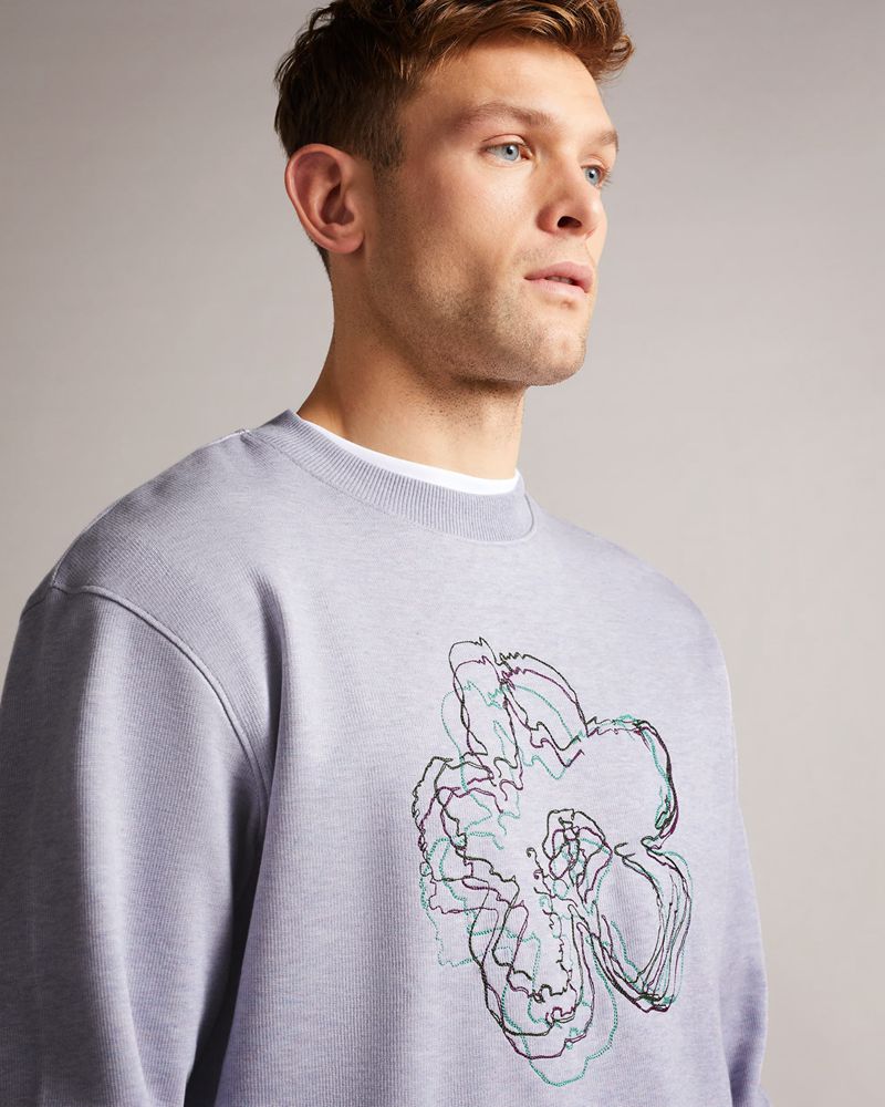 Ted Baker Carick Long Sleeve Embroidered Flower Tröjor Herr Lila | JZD-601743