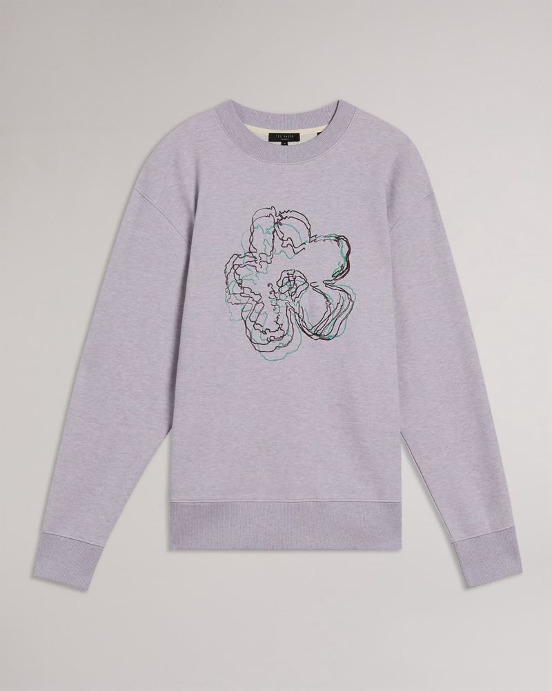 Ted Baker Carick Long Sleeve Embroidered Flower Tröjor Herr Lila | JZD-601743