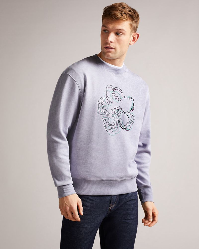Ted Baker Carick Long Sleeve Embroidered Flower Tröjor Herr Lila | JZD-601743