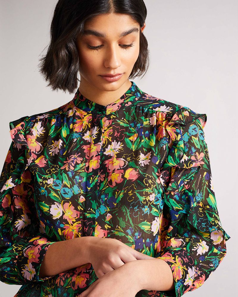 Ted Baker Carita Ruffle Sleeve Blouse Blast Dam Svarta | GQS-930841