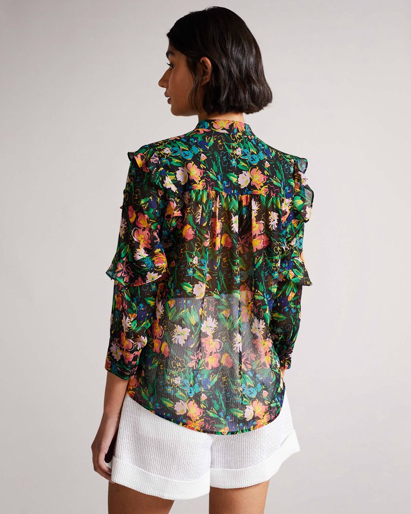 Ted Baker Carita Ruffle Sleeve Blouse Blast Dam Svarta | GQS-930841