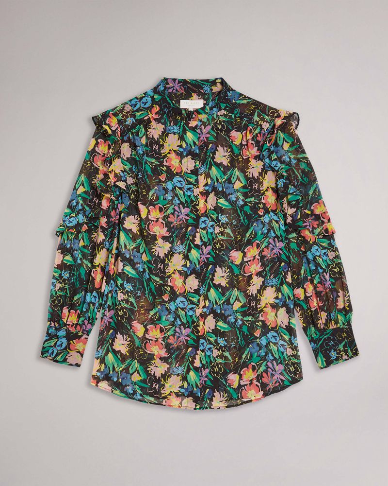 Ted Baker Carita Ruffle Sleeve Blouse Blast Dam Svarta | GQS-930841