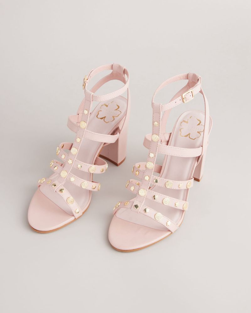 Ted Baker Carolya Stud Detail Block Höga Klackar Dam Rosa | OUA-760532