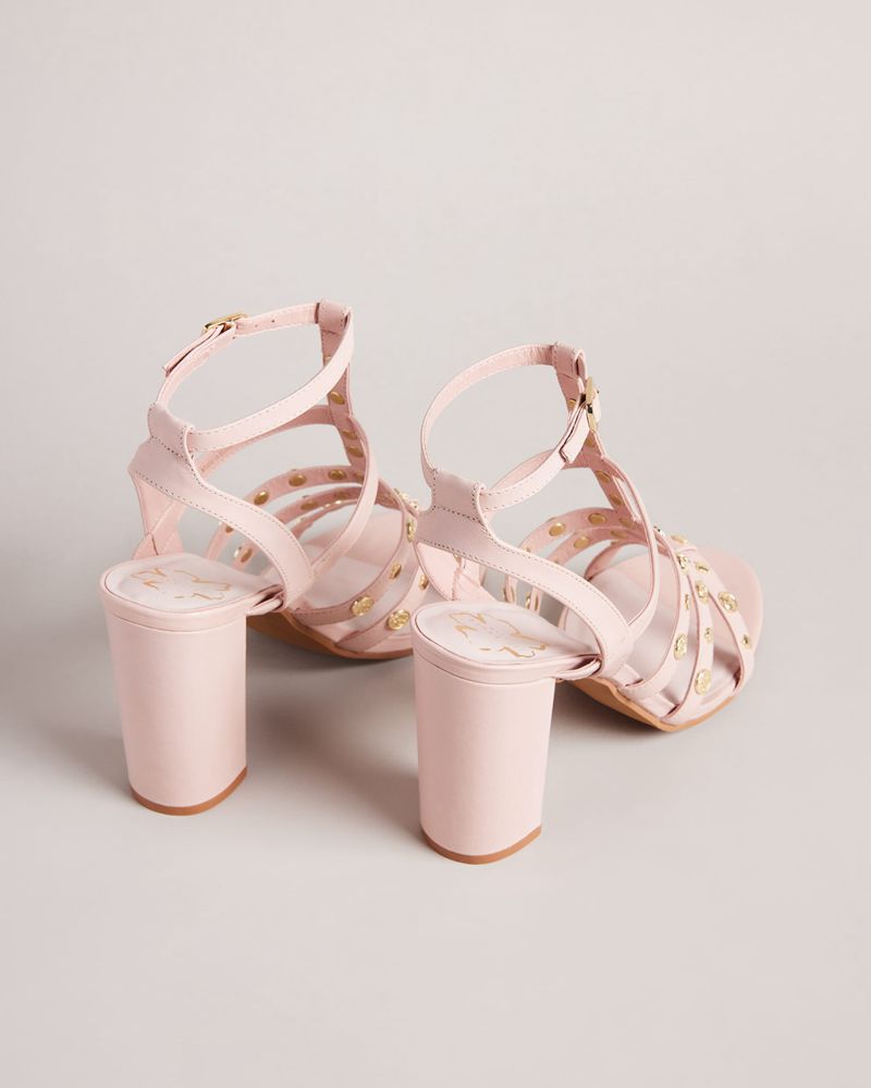 Ted Baker Carolya Stud Detail Block Höga Klackar Dam Rosa | OUA-760532