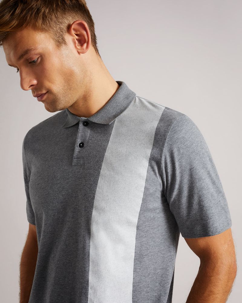 Ted Baker Chiping Ss T Print Polo Blast Herr Gray | IHD-459263