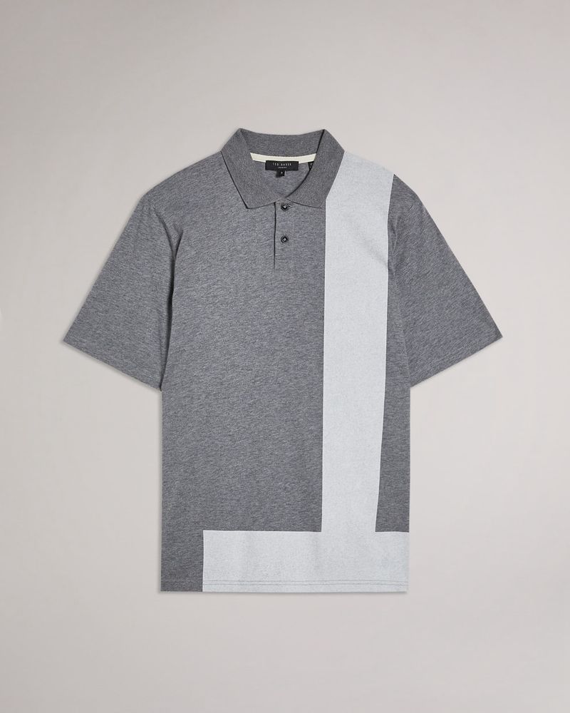 Ted Baker Chiping Ss T Print Polo Blast Herr Gray | IHD-459263