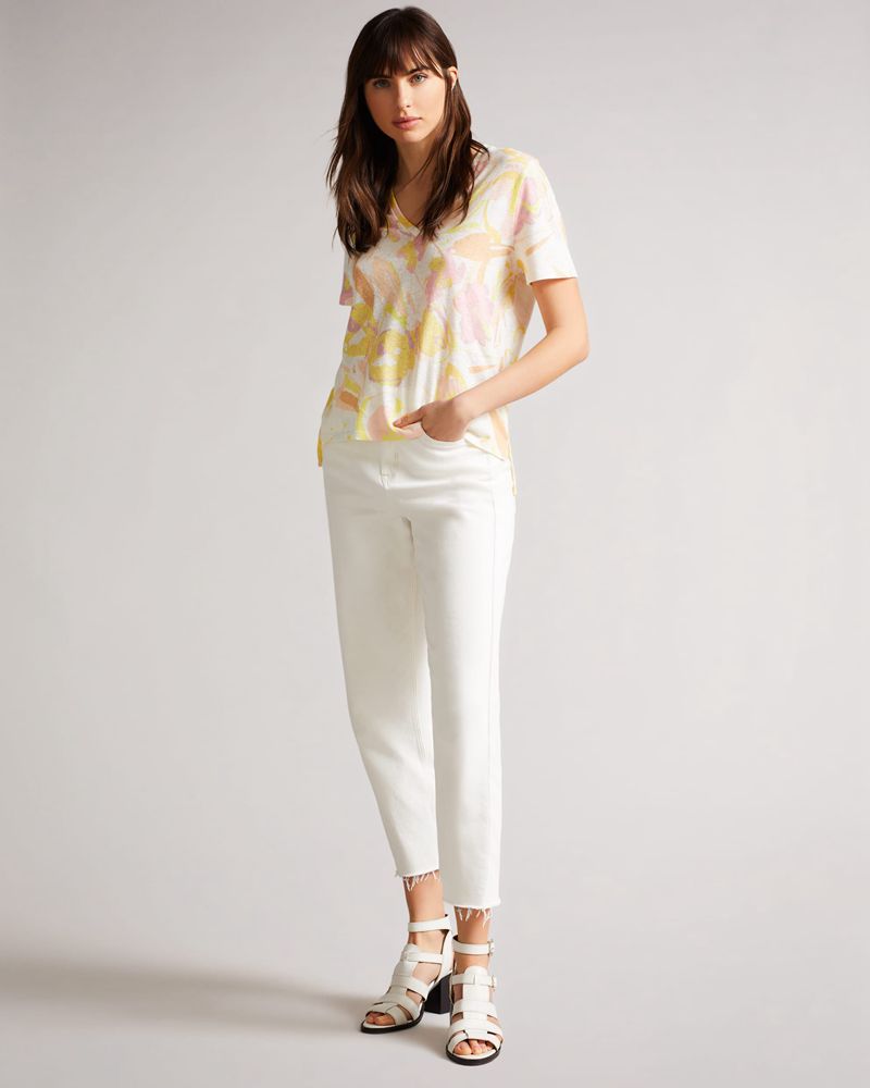 Ted Baker Ciana V Neck Printed Linen Blast Dam Vita | DLG-469180