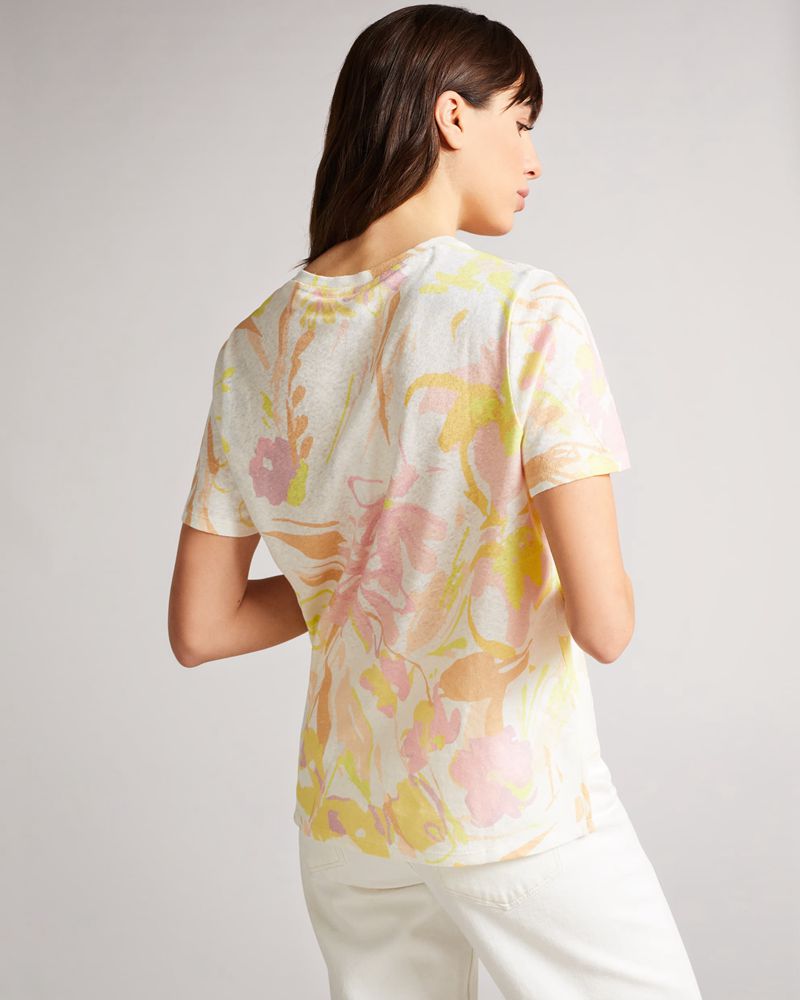 Ted Baker Ciana V Neck Printed Linen Blast Dam Vita | DLG-469180