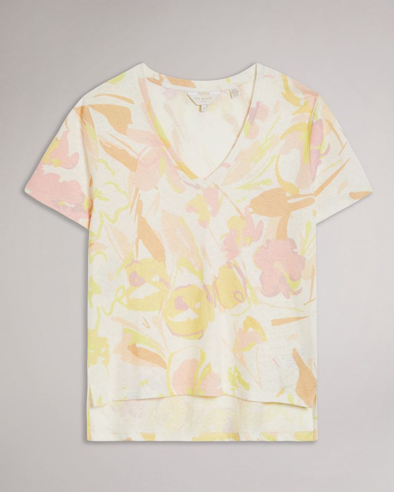 Ted Baker Ciana V Neck Printed Linen Blast Dam Vita | DLG-469180