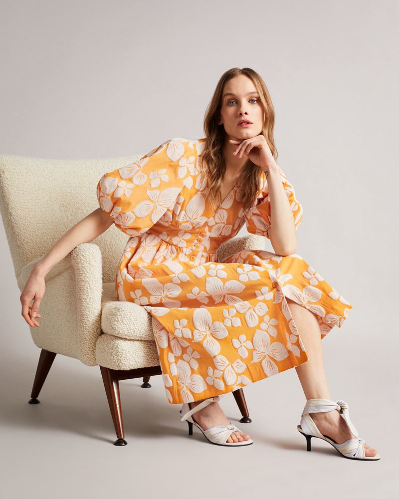 Ted Baker Cinthy Button Front Jacquard Klänning Dam Orange | SPV-704396