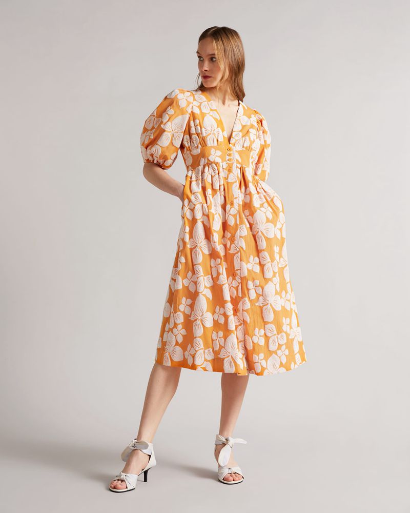 Ted Baker Cinthy Button Front Jacquard Klänning Dam Orange | SPV-704396