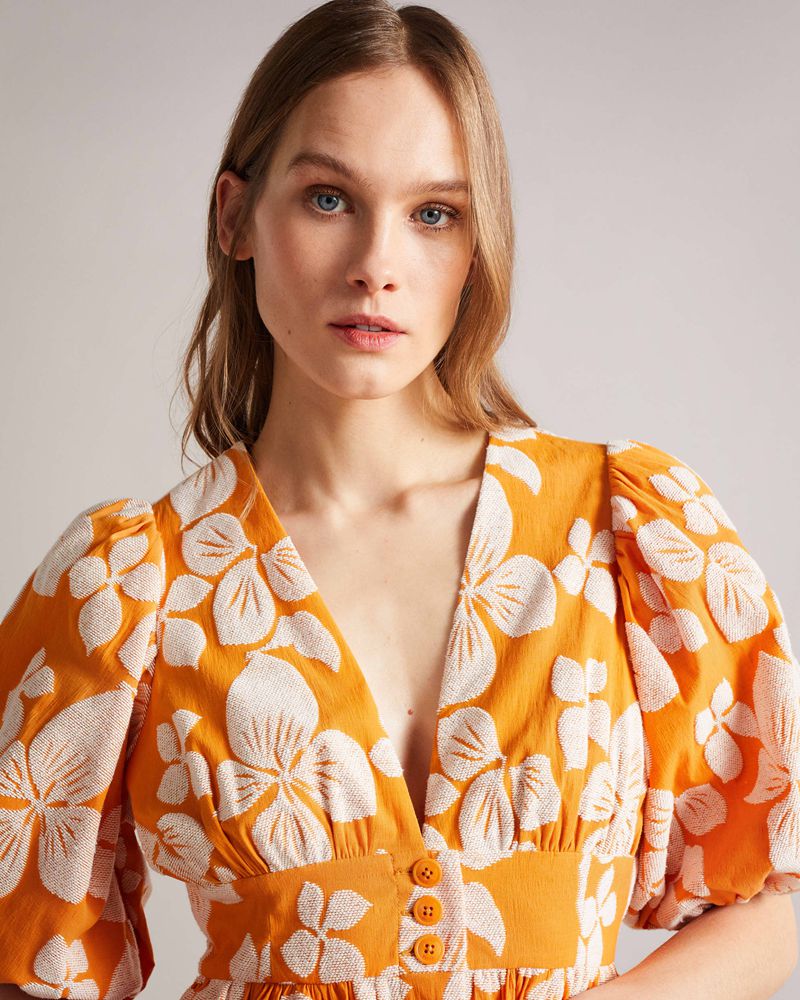 Ted Baker Cinthy Button Front Jacquard Klänning Dam Orange | SPV-704396