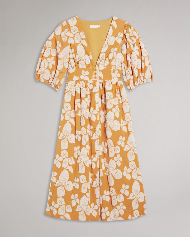Ted Baker Cinthy Button Front Jacquard Klänning Dam Orange | SPV-704396
