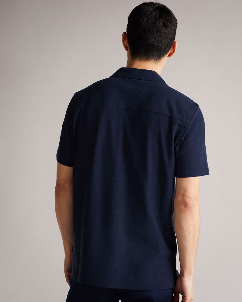 Ted Baker Cley Sleeve Jersey Pique Skjorta Herr Marinblå | XVI-308156
