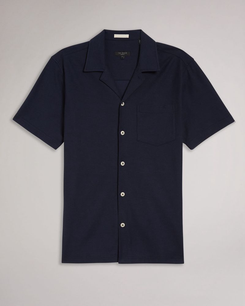 Ted Baker Cley Sleeve Jersey Pique Skjorta Herr Marinblå | XVI-308156