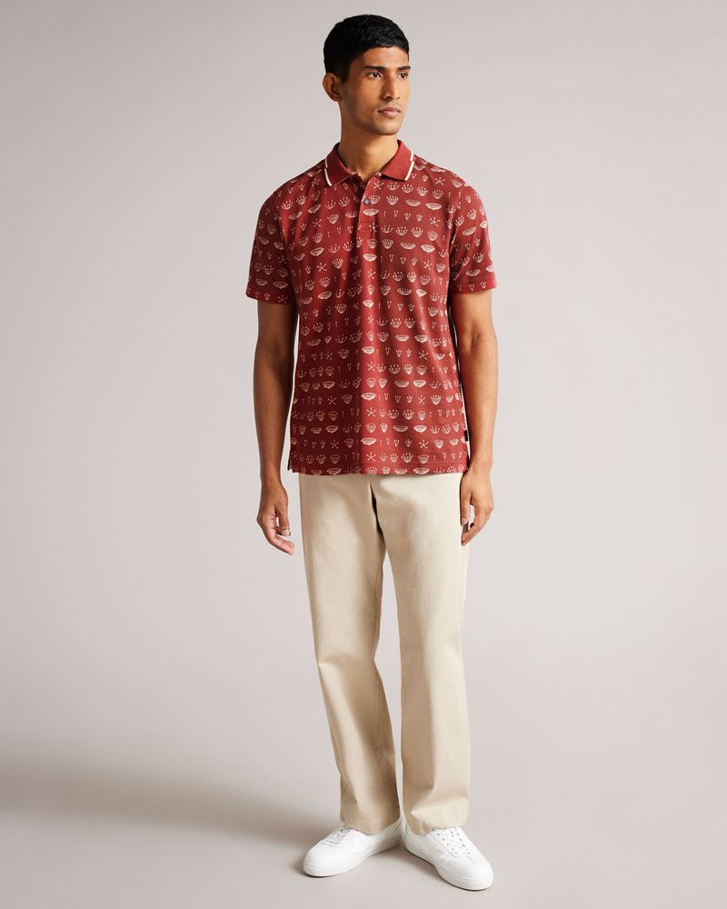 Ted Baker Colves Ss Printed Polo Blast Herr Orange | EOQ-502678
