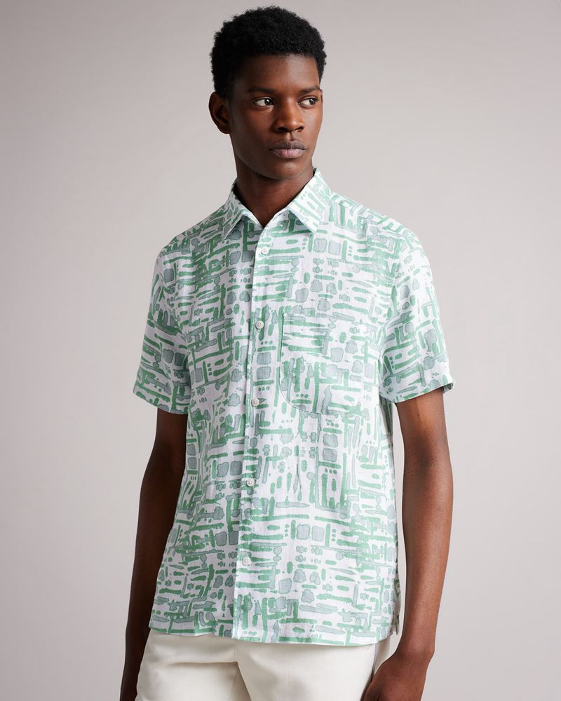 Ted Baker Compter Sleeve Revere Printed Skjorta Herr Gröna | ZRA-970253