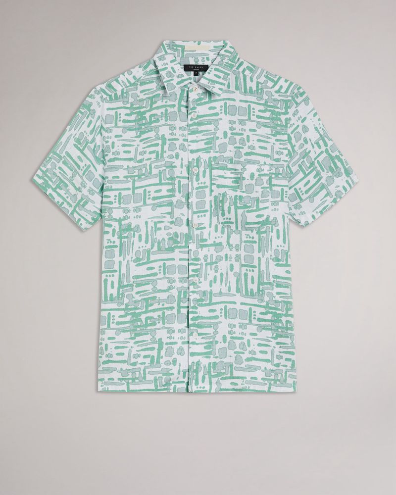 Ted Baker Compter Sleeve Revere Printed Skjorta Herr Gröna | ZRA-970253