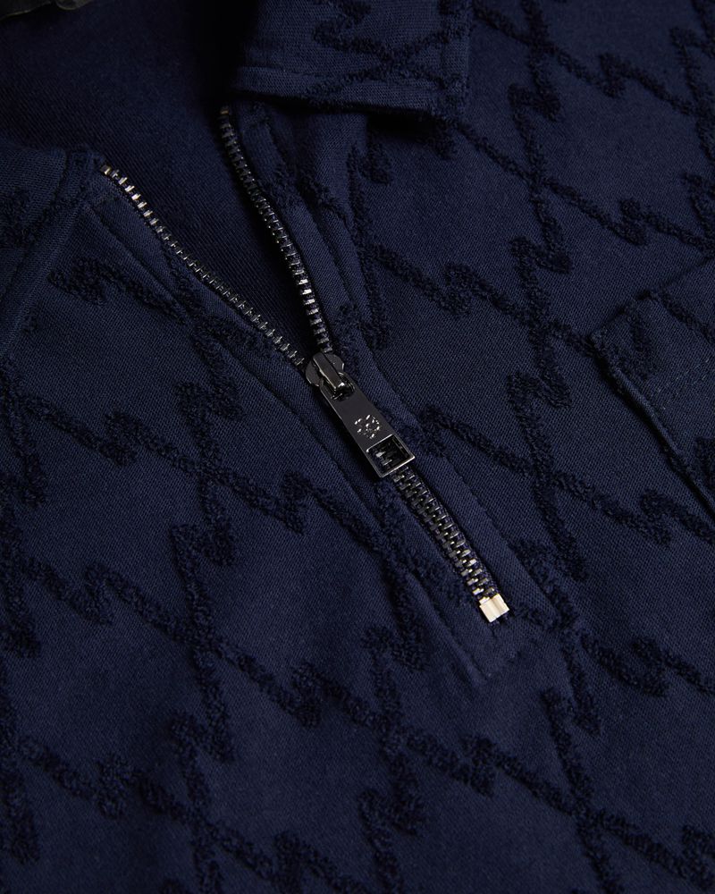 Ted Baker Coram Sleeve Zip Jacquard Polo Blast Herr Marinblå | QLG-231475