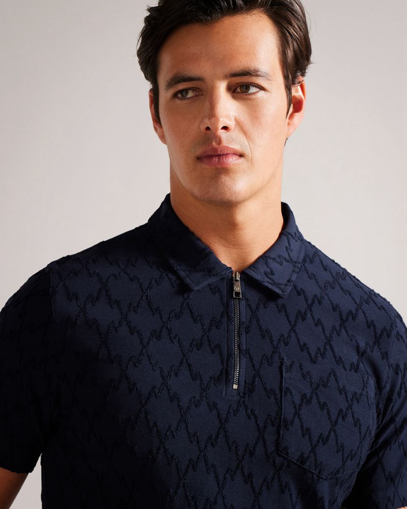 Ted Baker Coram Sleeve Zip Jacquard Polo Blast Herr Marinblå | QLG-231475