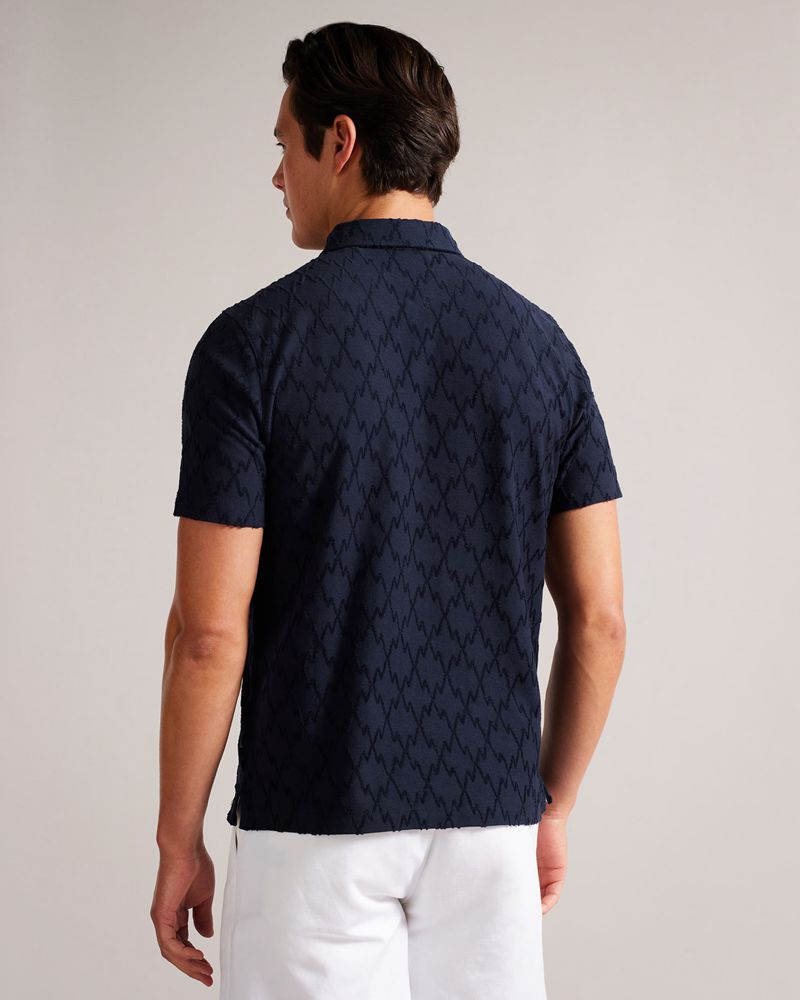 Ted Baker Coram Sleeve Zip Jacquard Polo Blast Herr Marinblå | QLG-231475