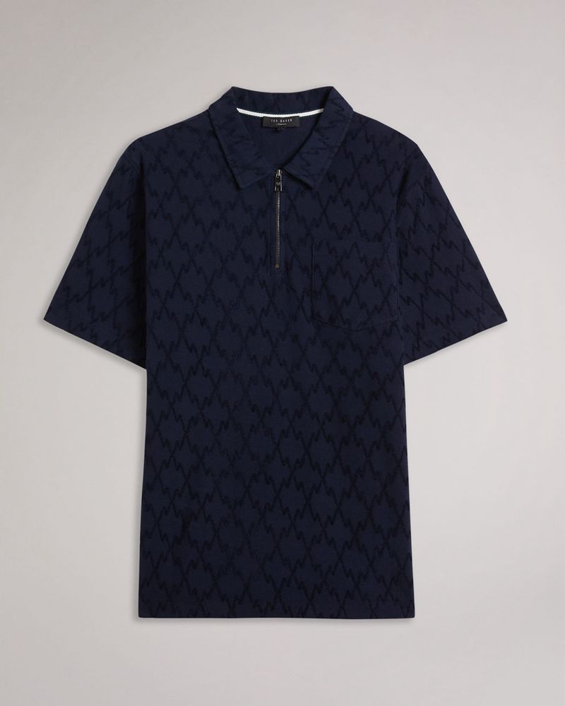 Ted Baker Coram Sleeve Zip Jacquard Polo Blast Herr Marinblå | QLG-231475
