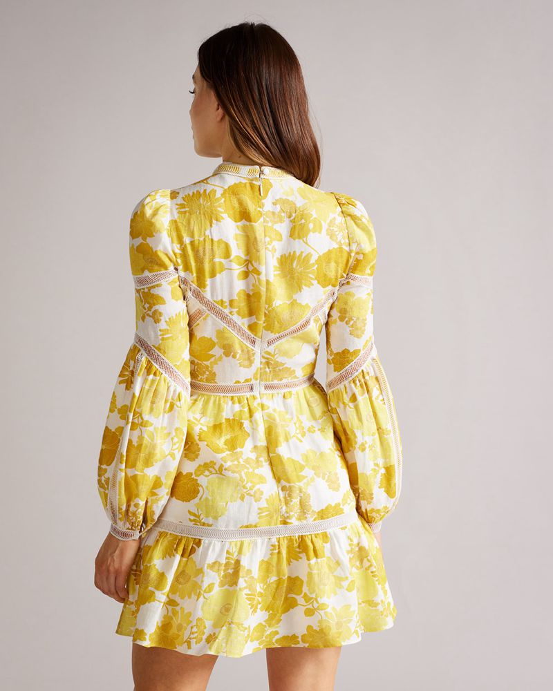 Ted Baker Cornila Linen Mini Klänning Dam Gula | GTP-273681