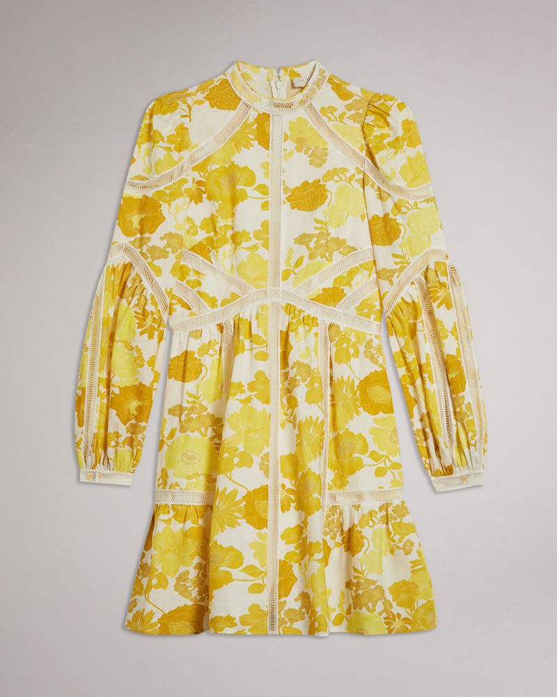 Ted Baker Cornila Linen Mini Klänning Dam Gula | GTP-273681