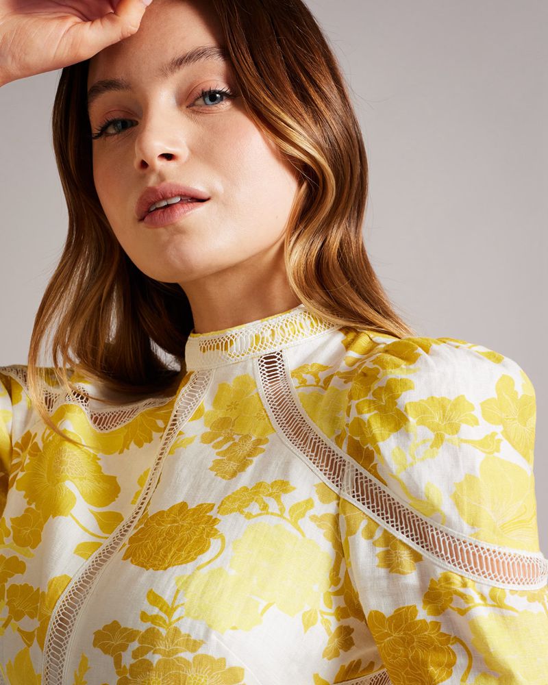 Ted Baker Cornila Linen Mini Klänning Dam Gula | GTP-273681