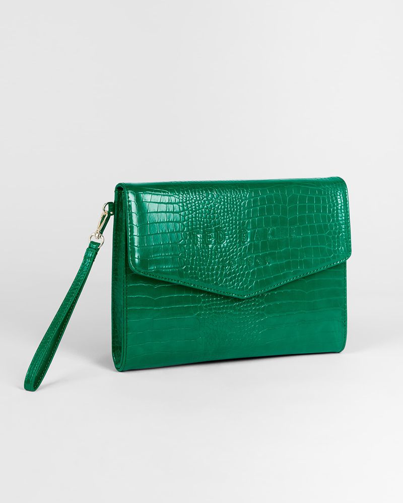 Ted Baker Crocey Croc Detail Debossed Envelope Pouch Clutch Väska Dam Gröna | GPD-196240