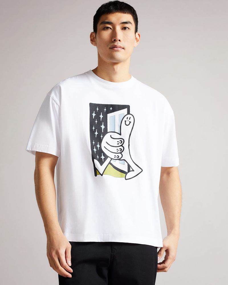 Ted Baker Cullin Ss Relaxed Fit Graphic Blast Herr Vita | KFB-756394