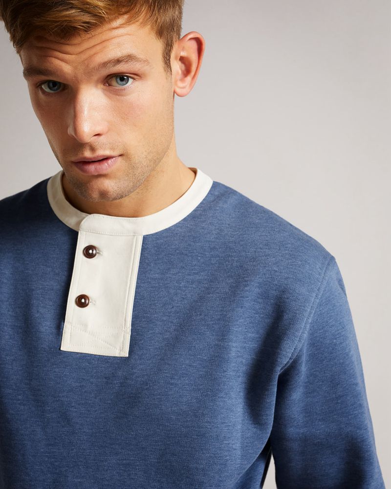 Ted Baker Cultra Ls Henley Blast Herr Blå | QLG-286957