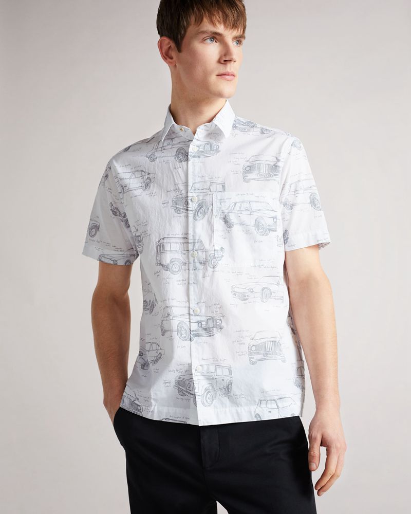 Ted Baker Dafford Sleeve Printed Skjorta Herr Vita | UMG-752946