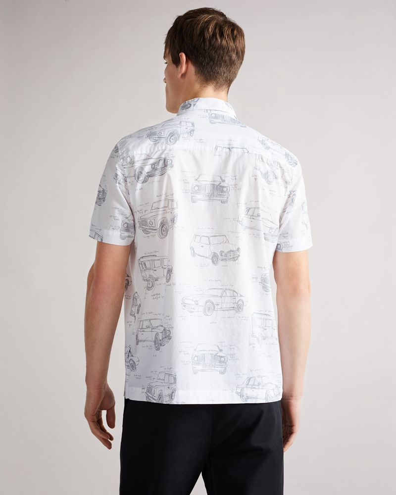 Ted Baker Dafford Sleeve Printed Skjorta Herr Vita | UMG-752946