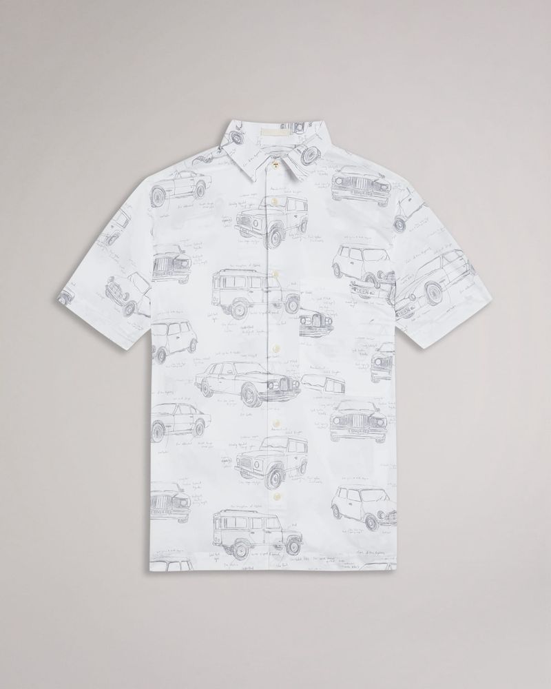 Ted Baker Dafford Sleeve Printed Skjorta Herr Vita | UMG-752946