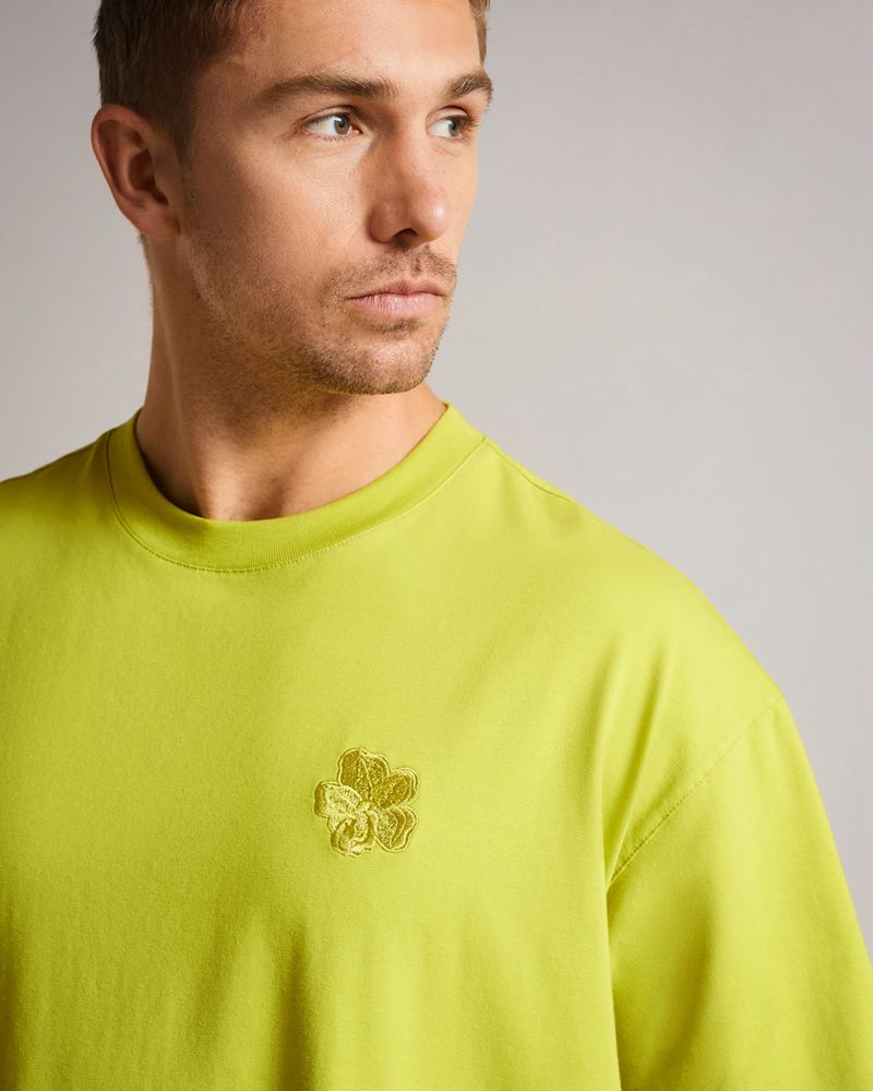 Ted Baker Dalas Sleeve Heavy Weight Relaxed Fit T Blast Herr Gula Gröna | HWO-891407