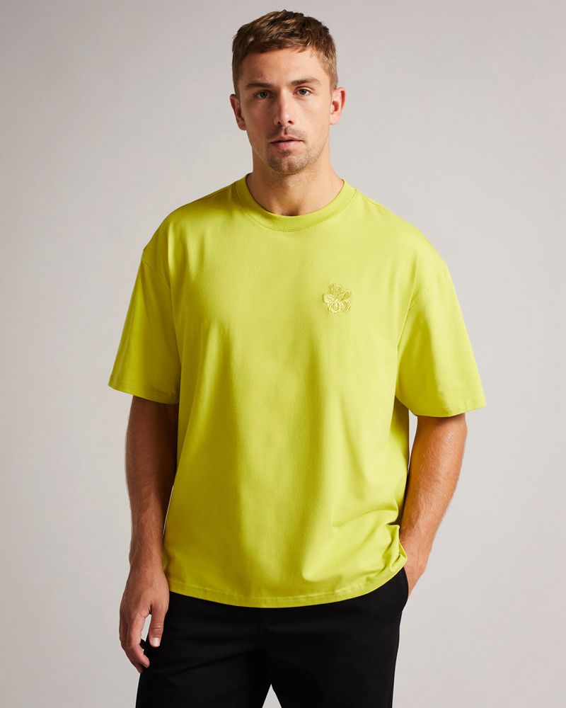 Ted Baker Dalas Sleeve Heavy Weight Relaxed Fit T Blast Herr Gula Gröna | HWO-891407