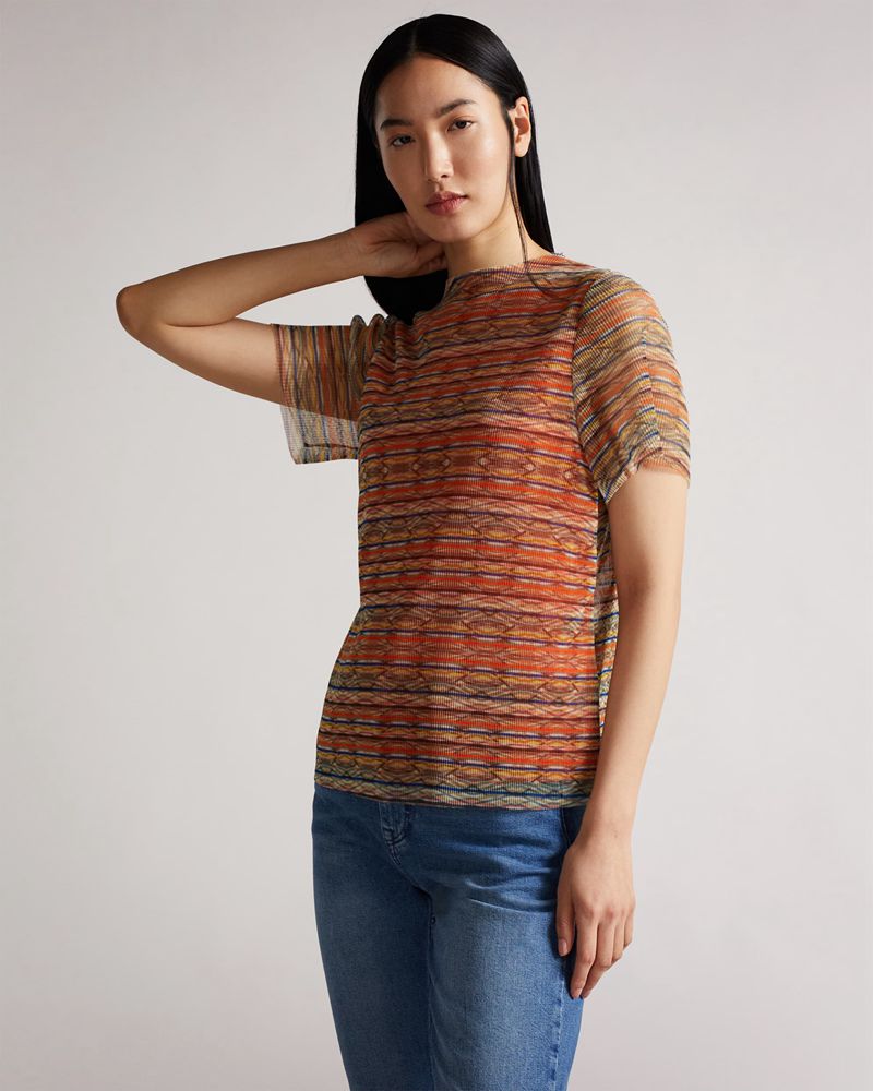Ted Baker Damla Pleated Tee Blast Dam Orange | OXY-875064