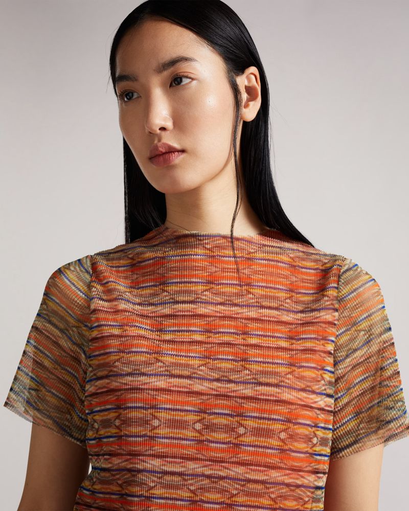 Ted Baker Damla Pleated Tee Blast Dam Orange | OXY-875064