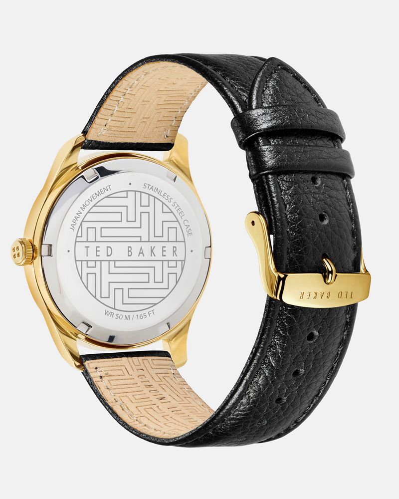 Ted Baker Daqir Gold Framed Dial Läder Klocka Herr Svarta | XJV-153426