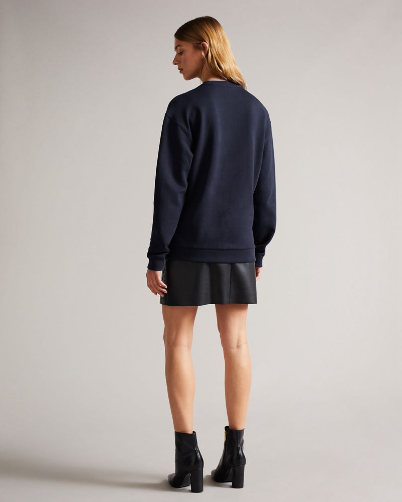 Ted Baker Darsena Flower Graphic Sweat Blast Dam Marinblå | YHE-462358