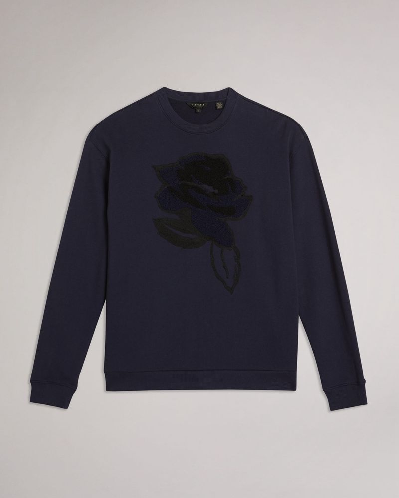 Ted Baker Darsena Flower Graphic Sweat Blast Dam Marinblå | YHE-462358