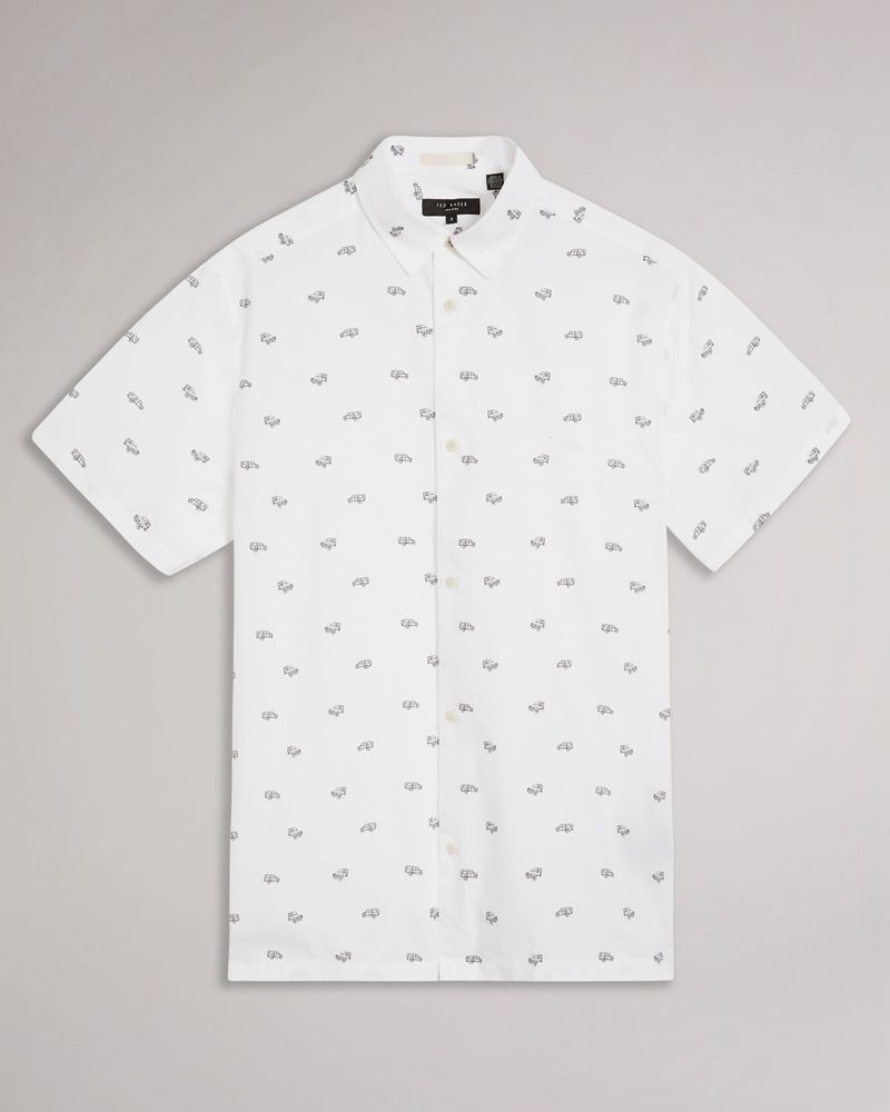 Ted Baker Deaconn Sleeve Printed Skjorta Herr Vita | IRA-310892