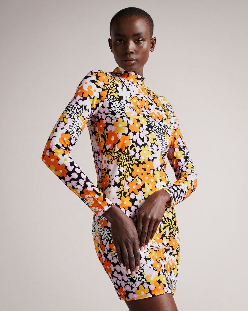 Ted Baker Delilhh Bodycon Printed Mini Klänning Dam Svarta | SMA-713540
