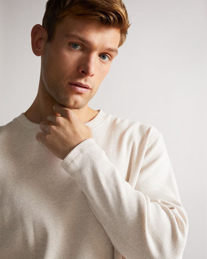 Ted Baker Ditton Long Sleeve Ribbed Blast Herr Natural | VNG-830746