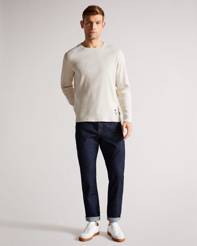 Ted Baker Ditton Long Sleeve Ribbed Blast Herr Natural | VNG-830746