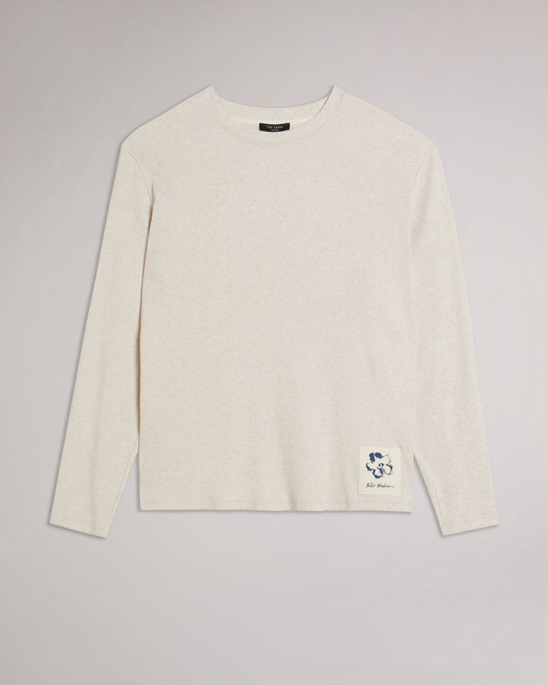 Ted Baker Ditton Long Sleeve Ribbed Blast Herr Natural | VNG-830746