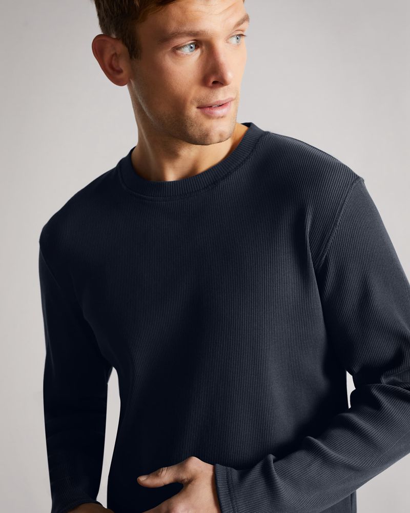Ted Baker Ditton Long Sleeve Ribbed Blast Herr Marinblå | WCX-724615